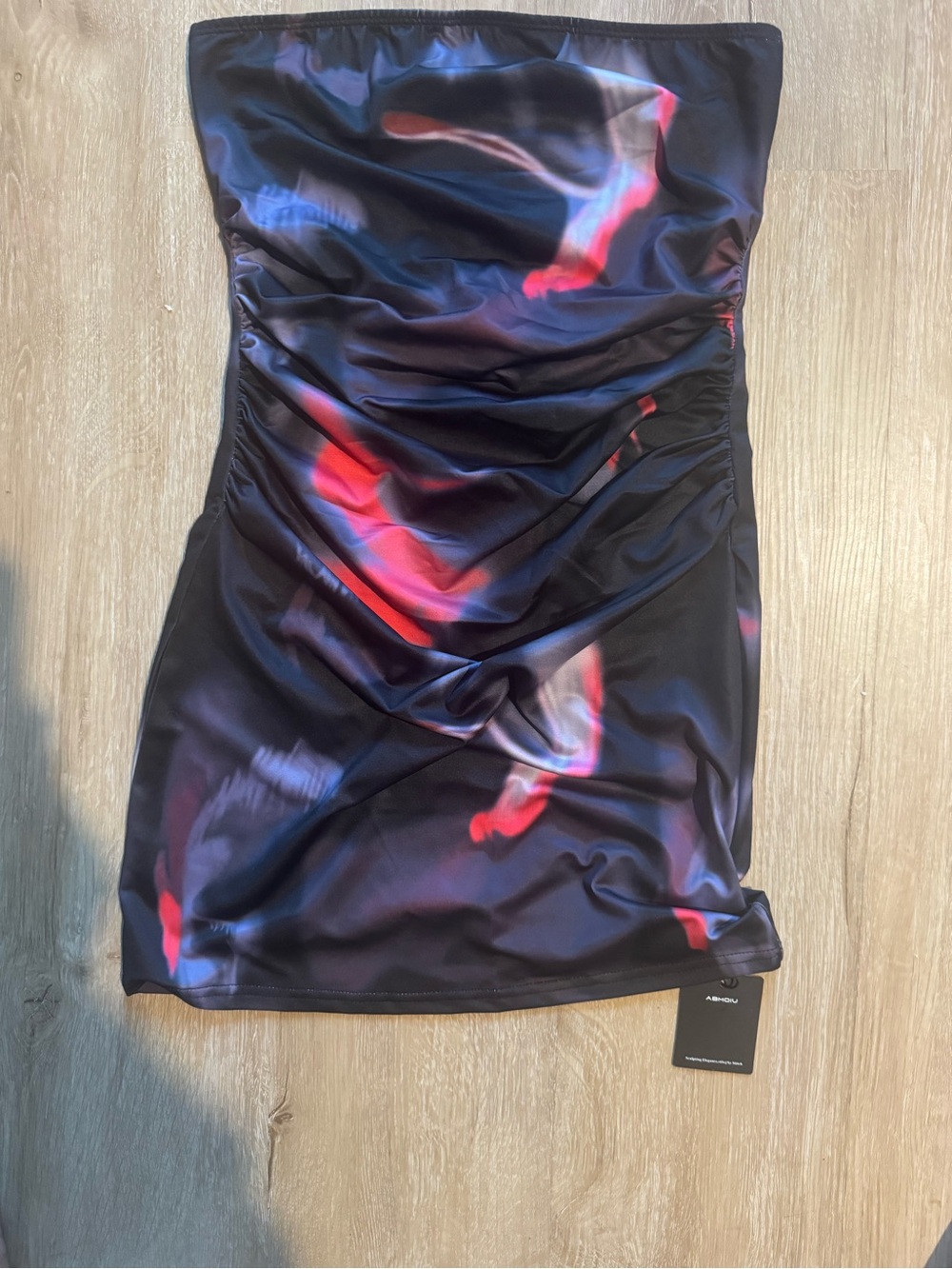 Strapless Black Dress with Red & Purple Accent